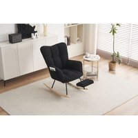 Neuer moderner, gepolsterter Schaukelstuhl aus Teddystoff mit ausziehbarer Fußstütze, Schwarz von OKWISH