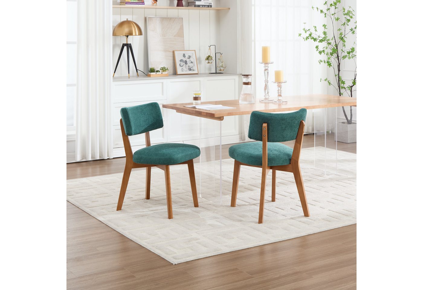 OKWISH 4-Fußstuhl Esszimmerstuhl (2er-Set mit Massivholzbeinen & gepolstertem Stoff), Polsterstuhl, ergonomisch von OKWISH