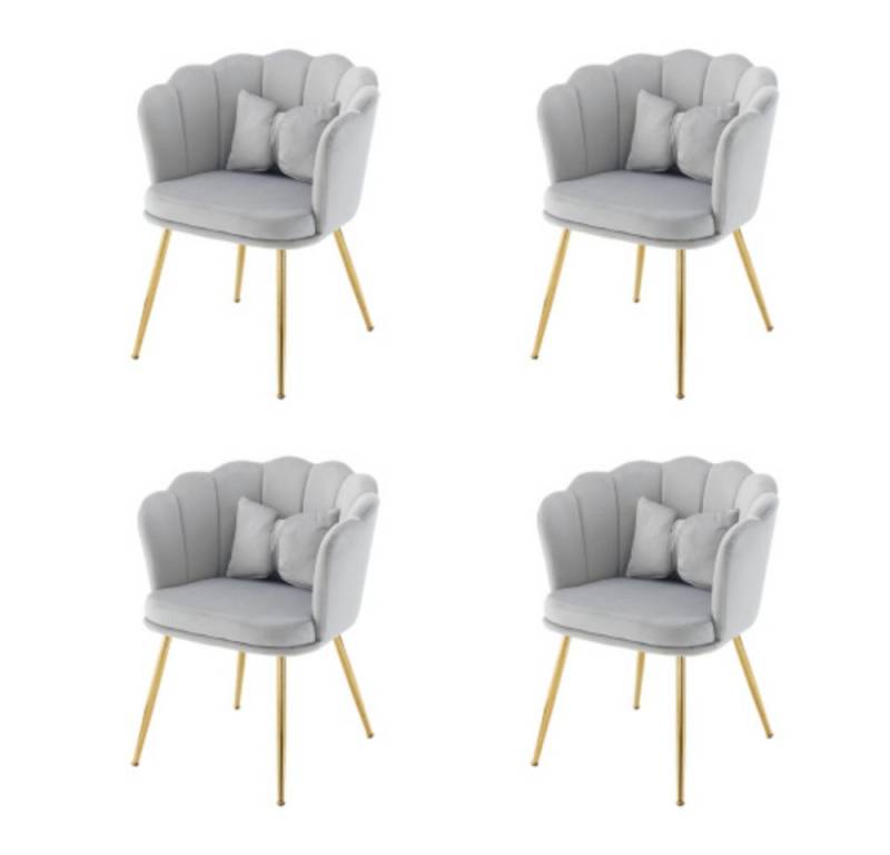 OKWISH 4-Fußstuhl Polsterstuhl Küchenstuhl Lounge Stuhl, Esszimmerstühle (Moderner Wohnzimmersessel aus Samt, Badewannenstuhl, bequemer, gepolsterter, dekorativer Stuhl mit Blütenblatt-Rückenlehne und vergoldeten Metallbeinen und Schmetterlingskissen), für Schlafzimmer/Esszim von OKWISH