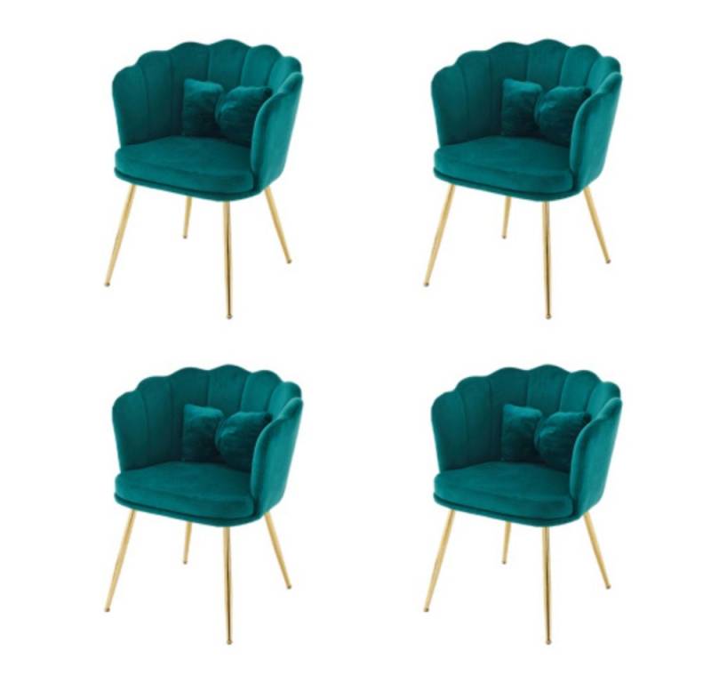 OKWISH 4-Fußstuhl Polsterstuhl Küchenstuhl Lounge Stuhl, Esszimmerstühle (Moderner Wohnzimmersessel aus Samt, Badewannenstuhl, bequemer, gepolsterter, dekorativer Stuhl mit Blütenblatt-Rückenlehne und vergoldeten Metallbeinen und Schmetterlingskissen), für Schlafzimmer/Esszim von OKWISH