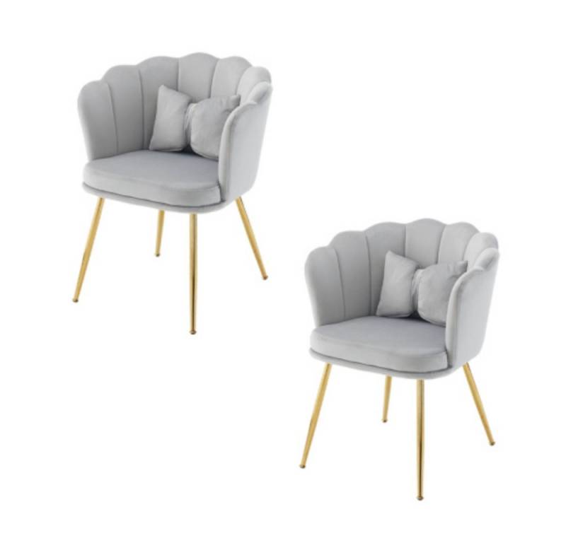 OKWISH 4-Fußstuhl Polsterstuhl Küchenstuhl Lounge Stuhl, Esszimmerstühle (Moderner Wohnzimmersessel aus Samt, Badewannenstuhl, bequemer, gepolsterter, dekorativer Stuhl mit Blütenblatt-Rückenlehne und vergoldeten Metallbeinen und Schmetterlingskissen), für Schlafzimmer/Esszim von OKWISH