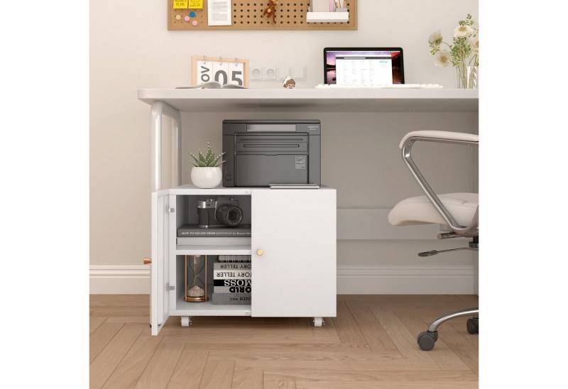 OKWISH Aktenschrank Druckertisch,Schreibtisch Unterschrank (Mobile Druckerständer mit Stauraum und höhenverstellbarem Regal – Kompakter Druckertisch mit 360° Lenkrollen) von OKWISH