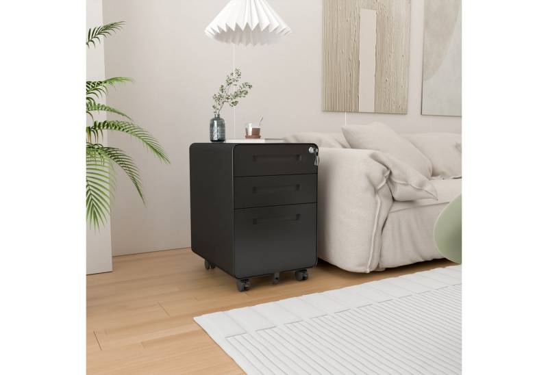 OKWISH Aktenschrank Mobiler Schubladenschrank (3-Schubladen Mobiler Aktenschrank unter dem Schreibtisch – Abschließbarer Rollcontainer aus Stahl) von OKWISH