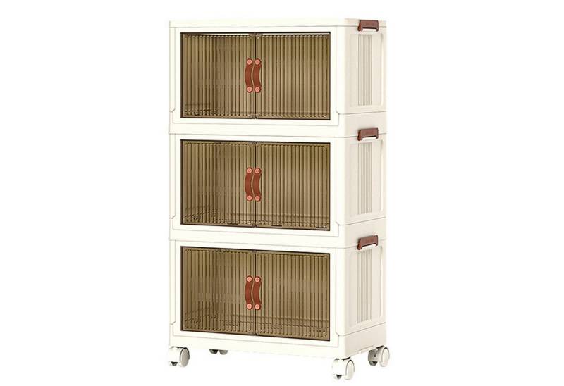OKWISH Aufbewahrungsbox 3er Set Ordnungsboxen Aufbewahrung Boxen stapelbar Faltbox mit Deckel (Aus Kunststoff mit sichtbar magnetische Doppeltüren und Rädern, 49*32*86.5cm faltbare Aufbewahrungs Behälter Stapelkästen Stapelboxen), Boxen-Set Wohnzimmer Schlafzimmer Kleiderschrank Arbeitszimmer Küche von OKWISH