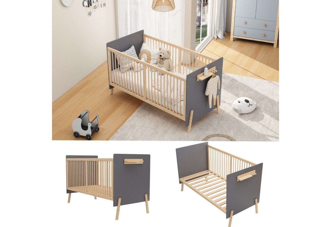 OKWISH Babybett Verstellbares Kinderbett mit Drei-stufiger Höhenverstellung, 1-tlg., Anschlussbett/Sofabett,Kinderbett mit 3-stufiger Höhenverstellung OKWISH Babybett Verstellbares Kinderbett mit Drei-stufiger Höhenverstellung, 1-tlg., Anschlussbett/Sofabett,Kinderbett mit 3-stufiger Höhenverstellung von OKWISH