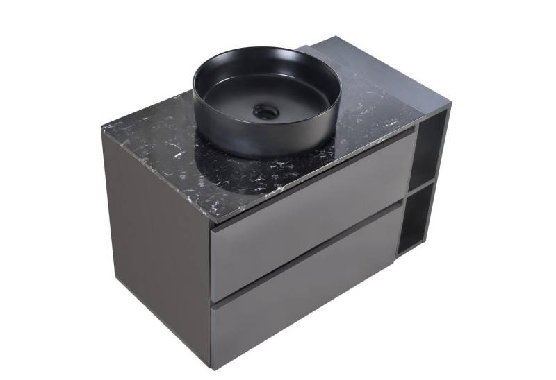 OKWISH Badmöbel-Set Waschbeckenunterschrank, (Hängeschrank, mit Aufsatzwaschbecken, ohne Ablaufgarnitur), mit Arbeitsplatte aus Marmor, Keramikwaschbecken von OKWISH