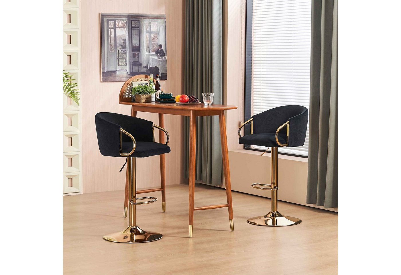OKWISH Barhocker Barstühle, drehbare, höhenverstellbare, 2er-Set (für Küchen-, Bar- und Restauranttheken, mit mittlerer Rückenlehne und goldener Fußstütze) von OKWISH