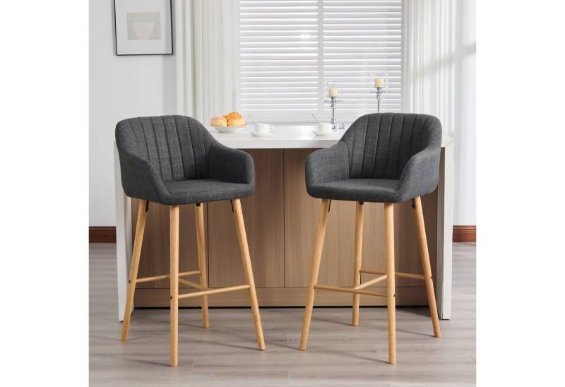 OKWISH Barhocker Küchenstühle Bistrohocker (2er-Set mit hoher Rückenlehne und Armlehnen), Leinen-Sitze auf Holzbeinen von OKWISH