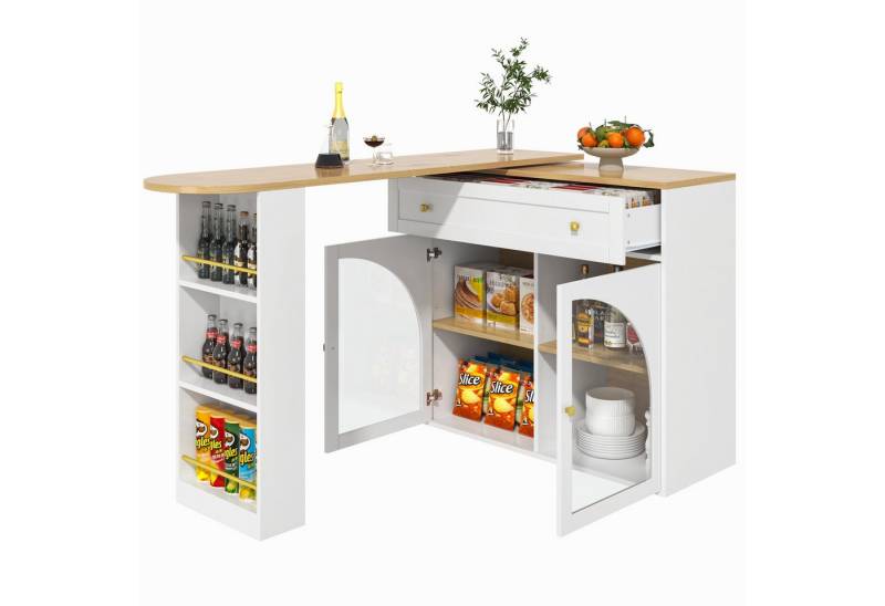 OKWISH Bartisch Ausziehbarer Kücheninsel,mit Stauraum (Bartisch mit Stauraum (138-204×39×104 cm), 360° drehbar, modern & flexibel., 138-204×39×104cm), 360° drehbare Essbar von OKWISH