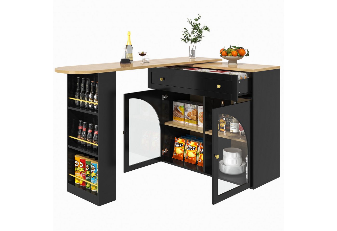 OKWISH Bartisch Ausziehbarer Kücheninsel,mit Stauraum (Bartisch mit Stauraum (138-204×39×104 cm), 360° drehbar, modern & flexibel., 138-204×39×104cm), 360° drehbare Essbar von OKWISH