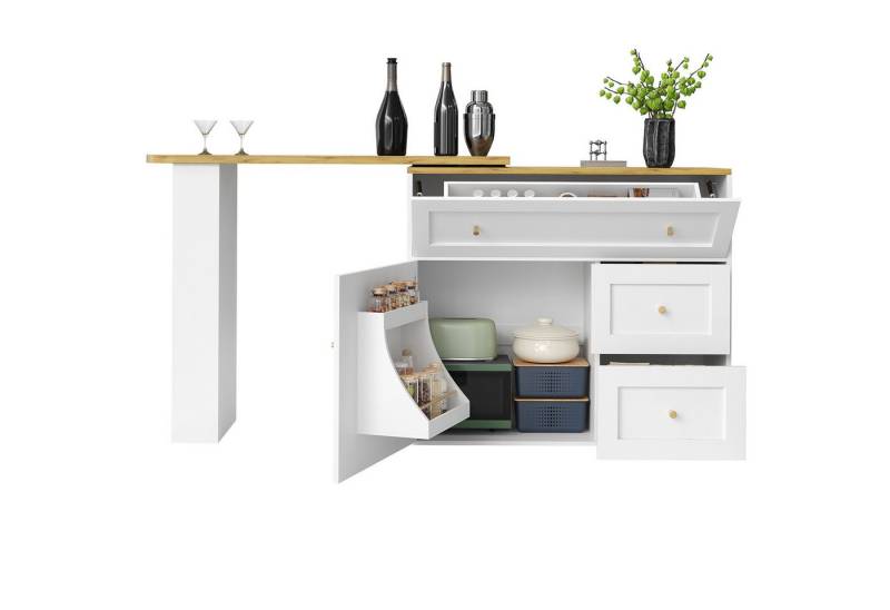 OKWISH Bartisch Ausziehbarer Küchenschrank,Sideboard (Ausziehbarer Bartisch mit Stauraum – Drehplatte, platzsparendes Klappdesign und Snackregal) von OKWISH