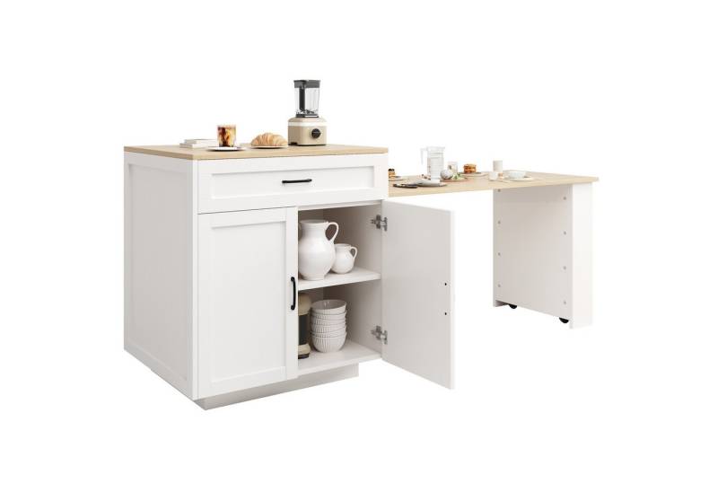 OKWISH Bartisch Ausziehbarer Stehtisch mit Stauraum (Ausziehbarer Stehtisch mit Stauraum, flexibel erweiterbar (133-202 cm), inkl. Schublade & Fächern, Kücheninsel für 2-6 Personen, mobile Arbeitsplatte mit Gewürzregal., 133-202×70×93,5cm), mit Stauraum von OKWISH