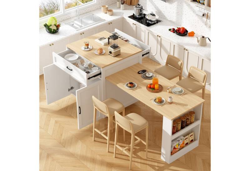 OKWISH Bartisch Ausziehbarer Stehtisch mit Stauraum (Ausziehbarer Stehtisch mit Stauraum – 2 Schubladen, 2 Fächer und Seitenablagen – Flexibel einstellbar von 133-202 cm., 1-St) von OKWISH