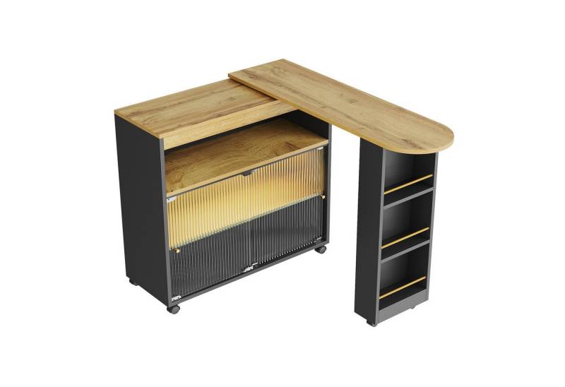 OKWISH Bartisch Hochtisch Kücheninsel Bistro Table (Ausziehbarer Stehtisch,Bistrotisch mit Stauraum, 2-St., Ausziehbare Länge: 138-204 cm), mit LED, drei Ebenen von Ablagefächern von OKWISH