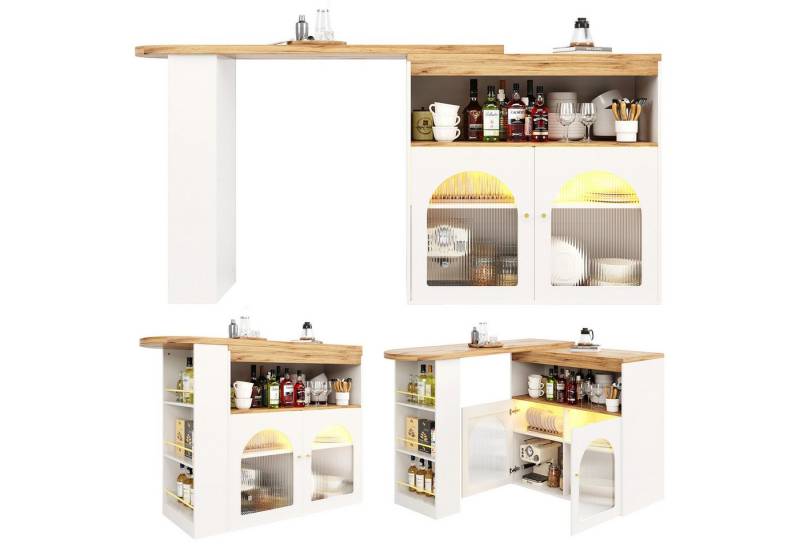 OKWISH Bartisch Stehtisch Ausziehbarer Esstisch (Bunte LED-Lichtleisten Freie 360-Grad-Drehung, 1-St), mit Stauraum, für Esszimmer und Wohnzimmer von OKWISH