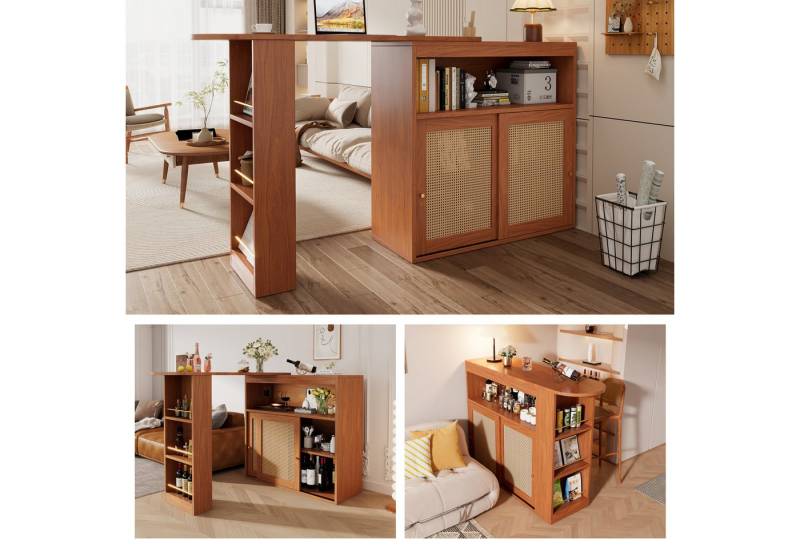 OKWISH Bartisch Stehtisch Ausziehbarer Esstisch (Freie 360-Grad-Drehung, 1-St), mit Stauraum, für Esszimmer und Wohnzimmer von OKWISH