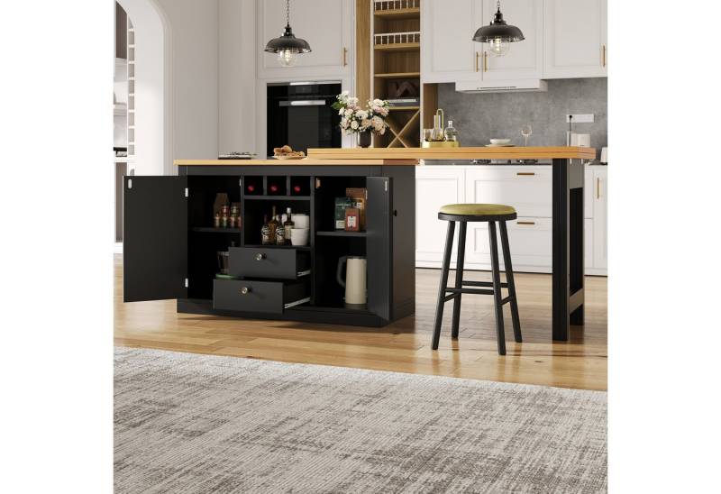 OKWISH Bartisch für Wohnzimmer, Esszimmer, Homeoffice (Moderner Bartisch ausziehbar 120–180 cm mit 360° Drehfunktion & Stauraum, Sideboard-Esstisch, 1-St., 120-180 cm) von OKWISH