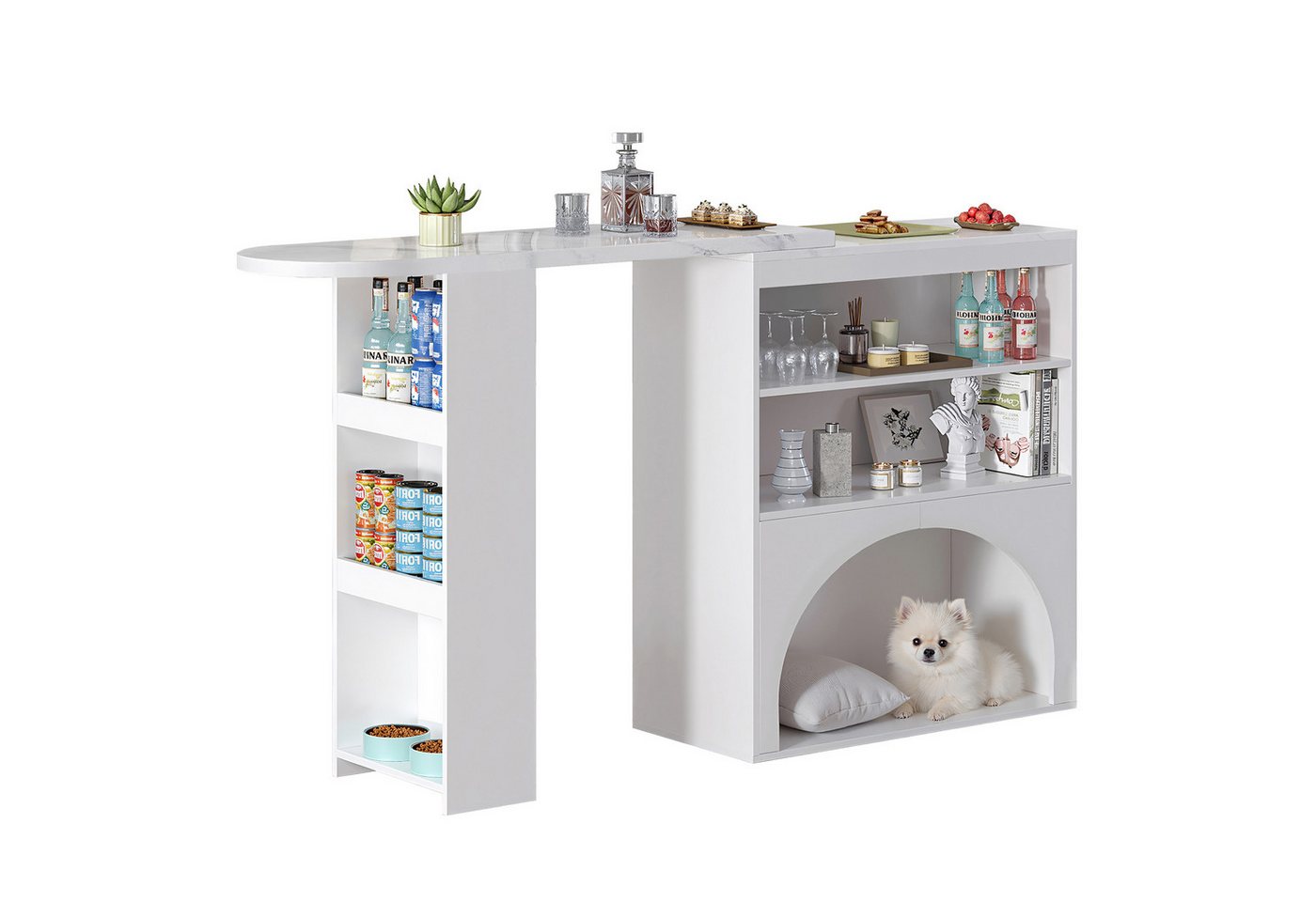 OKWISH Bartisch hochbeiniger, ausziehbarer Esstisch (Ecktisch, Computertisch, 1-St., 120 (80)×40×100cm), mit Lagerung und Haustierbereich von OKWISH