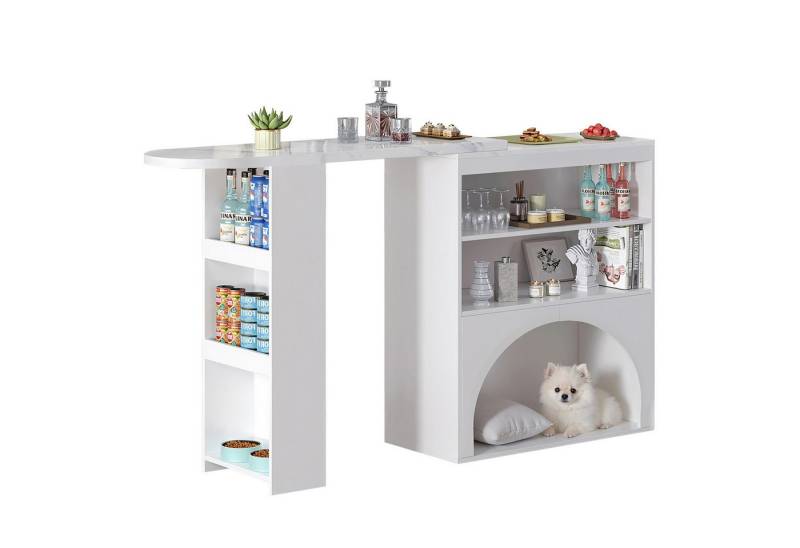 OKWISH Bartisch hochbeiniger, ausziehbarer Esstisch (Ecktisch, Computertisch, 1-St., 120 (80)×40×100cm), mit Lagerung und Haustierbereich von OKWISH