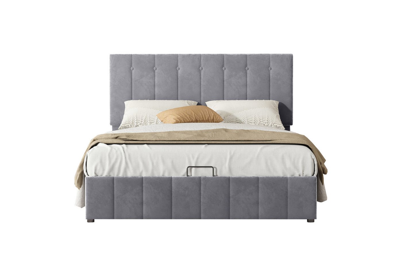 OKWISH Bett Doppelbett, Polsterbett, Jugendbett 140*200 (höhenverstellbares Polsterkopfteil, mit Hydraulisch anhebbarer Bettstauraum), Ohne Matratze von OKWISH