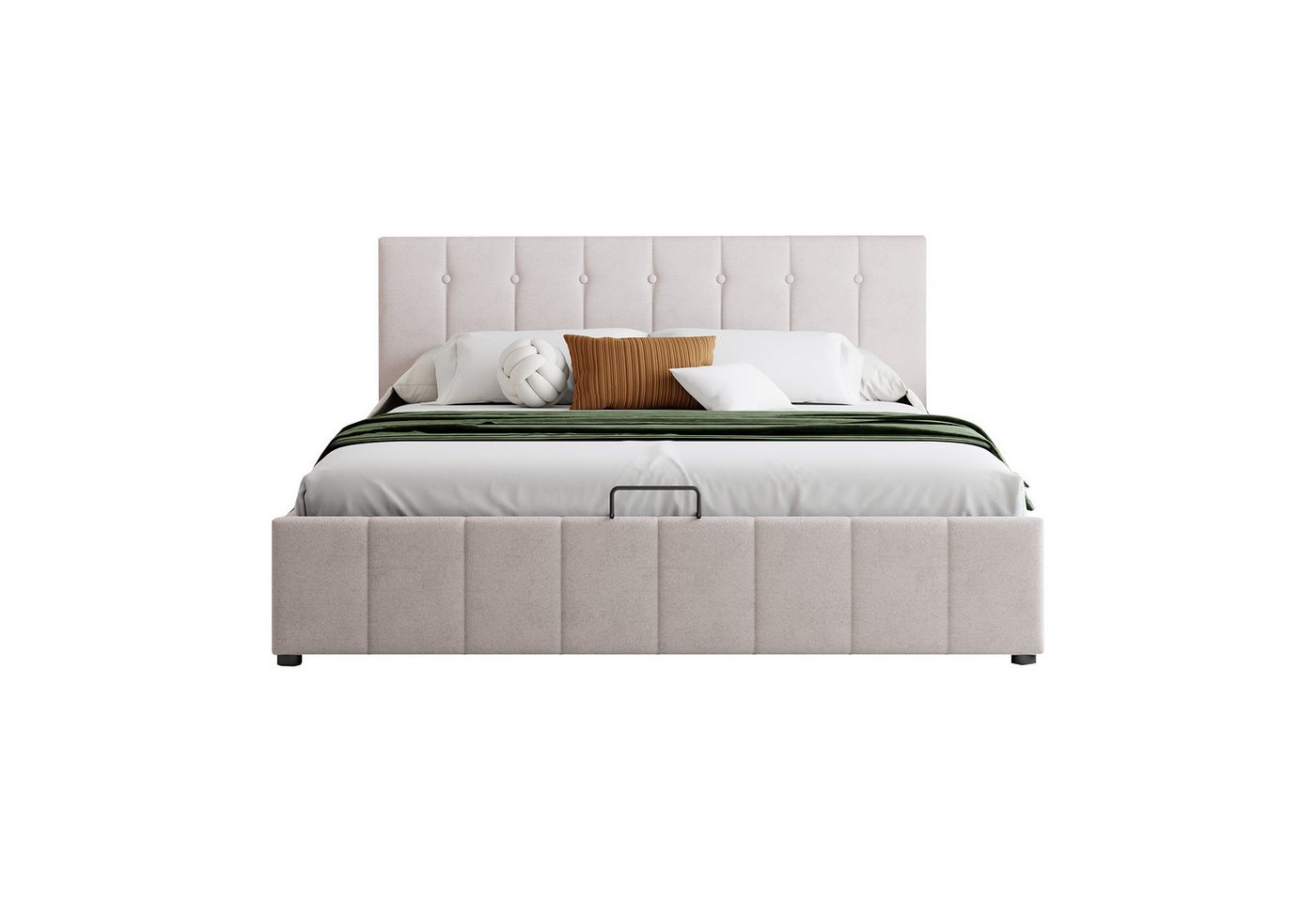 OKWISH Bett Doppelbett, Polsterbett, Jugendbett 140*200 (höhenverstellbares Polsterkopfteil, mit Hydraulisch anhebbarer Bettstauraum), Ohne Matratze von OKWISH