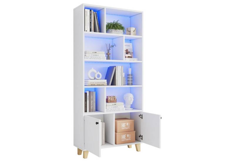 OKWISH Bücherregal Multifunktionales Bücherregal, 80x30x173 cm Bücherregal mit Massivholzbeinen, LED-Farbwechsel-Licht, Doppeltüren & Fernbedienung., LED-Farbwechsel-Ambientelicht OKWISH Bücherregal Multifunktionales Bücherregal, 80x30x173 cm Bücherregal mit Massivholzbeinen, LED-Farbwechsel-Licht, Doppeltüren & Fernbedienung., LED-Farbwechsel-Ambientelicht von OKWISH