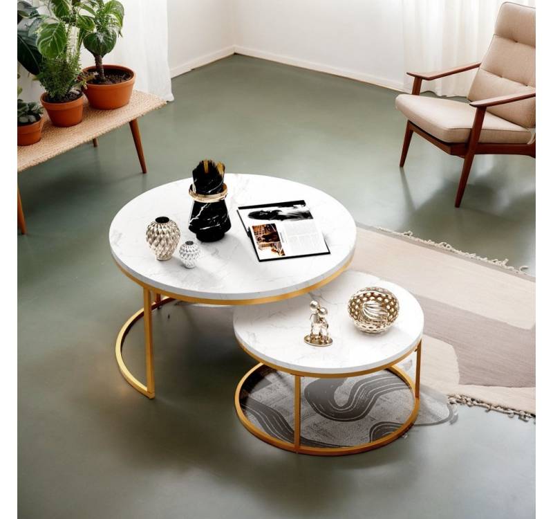 OKWISH Couchtisch (Stabiler Eisenrahmen & leicht zu reinigende MDF-Tischplatte 2 -St, 2-St), für Wohnzimmer Büro,Platzsparendes stapelbares Design Allgemeine Daten von OKWISH