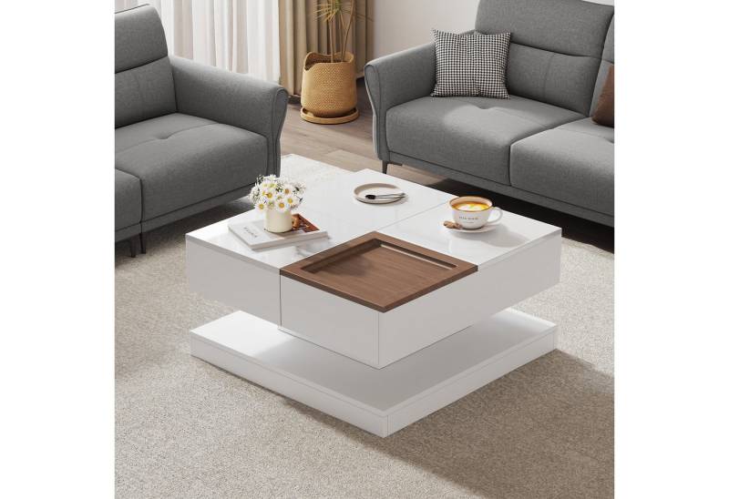 OKWISH Couchtisch Anhebbarer Multifunktionstisch (Satztisch, Wohnzimmertisch, Beistelltisch, Sofatisch, 1-St., 75.5*75.5*38cm mit 4 Fächern), kaffeetisch mit Tablett von OKWISH