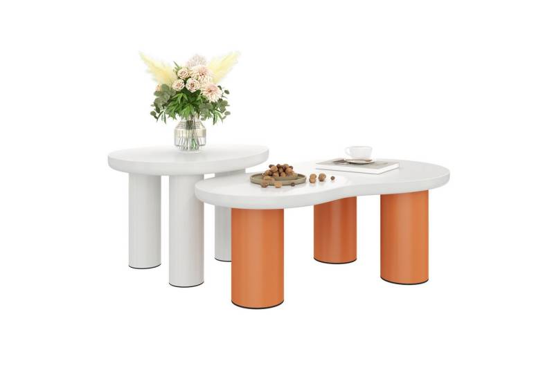 OKWISH Couchtisch Beistelltisch Scandi (Wolkenförmige Wohnzimmertisch, Kaffetisch, 2-St., Kontrastierendes Design in Orange und Weiß), mit lackierte MDF-Platte und PVC-Beine von OKWISH