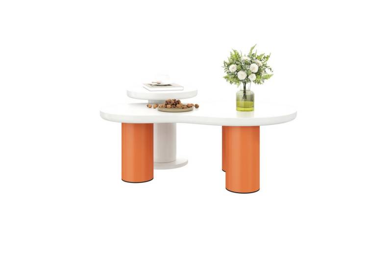 OKWISH Couchtisch Beistelltisch Scandi (Wolkenförmige Wohnzimmertisch, Kaffetisch, 2-St., Kontrastierendes Design in Orange und Weiß), mit lackierte MDF-Platte und PVC-Beine von OKWISH