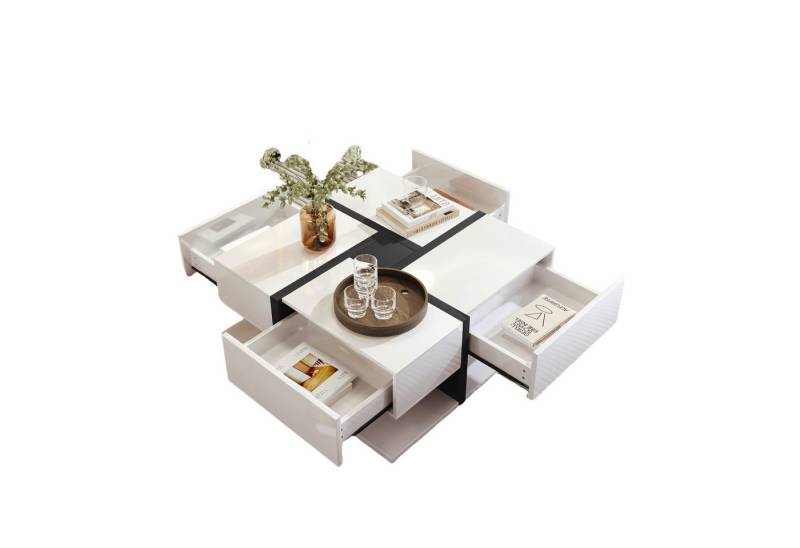 OKWISH Couchtisch Einzigartige Farbabstimmung (einzigartige Farbabstimmung und Liniendesign), Beistelltisch mit geometrische Design von OKWISH