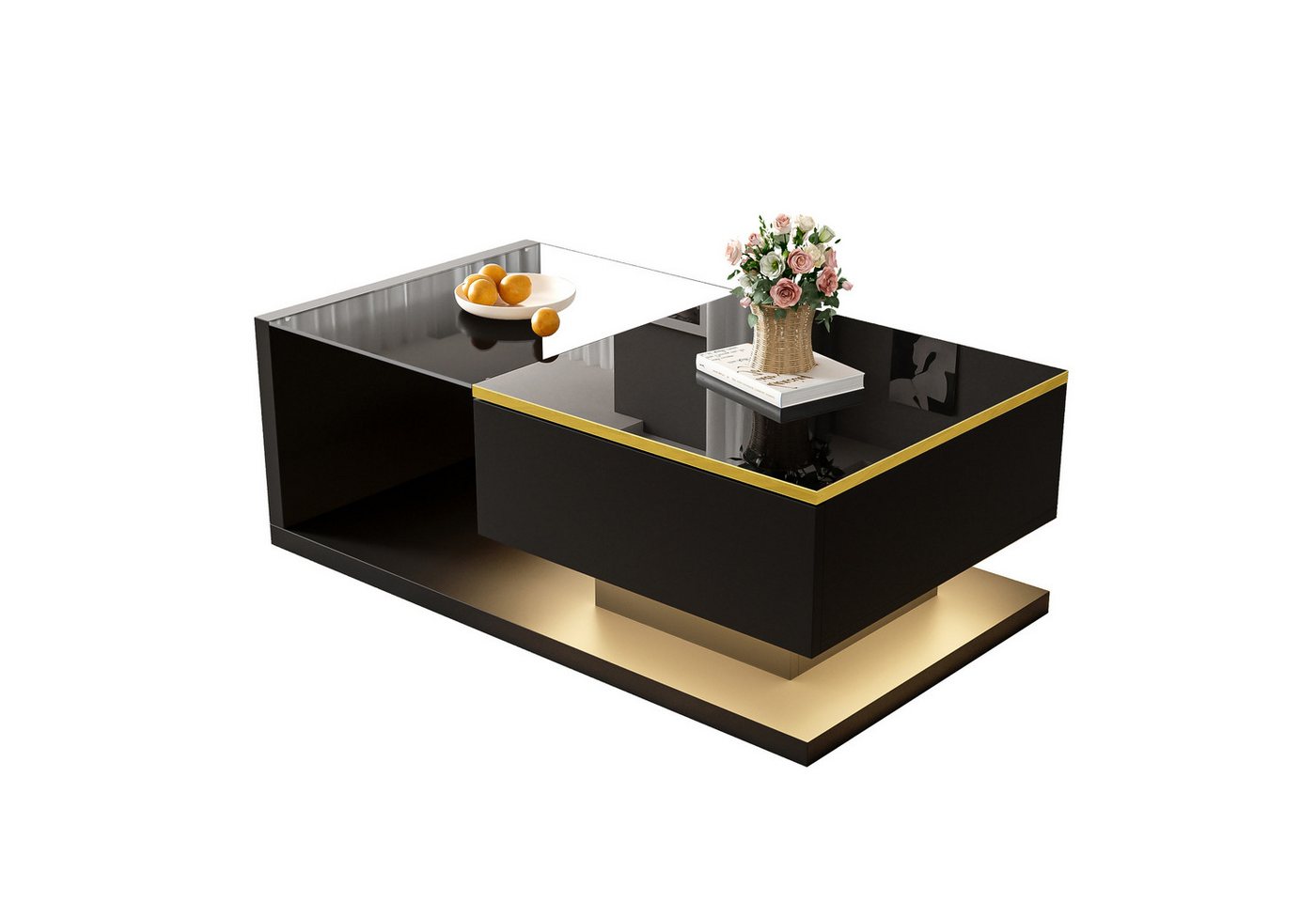 OKWISH Couchtisch Hochglanz (Satztisch, Wohnzimmertisch, Beistelltisch, 1-St., Funktionales Möbelstück), mit Glas und LED-Effekt von OKWISH