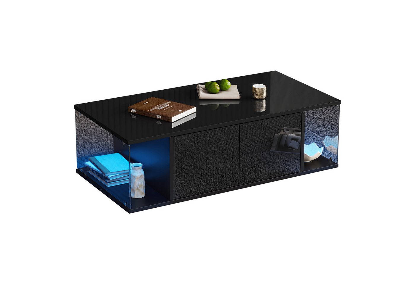 OKWISH Couchtisch Hochglanz-Design (Satztisch, Beistelltisch, 1-St., Hartglas-Design), mit LED, 100*50*30cm von OKWISH