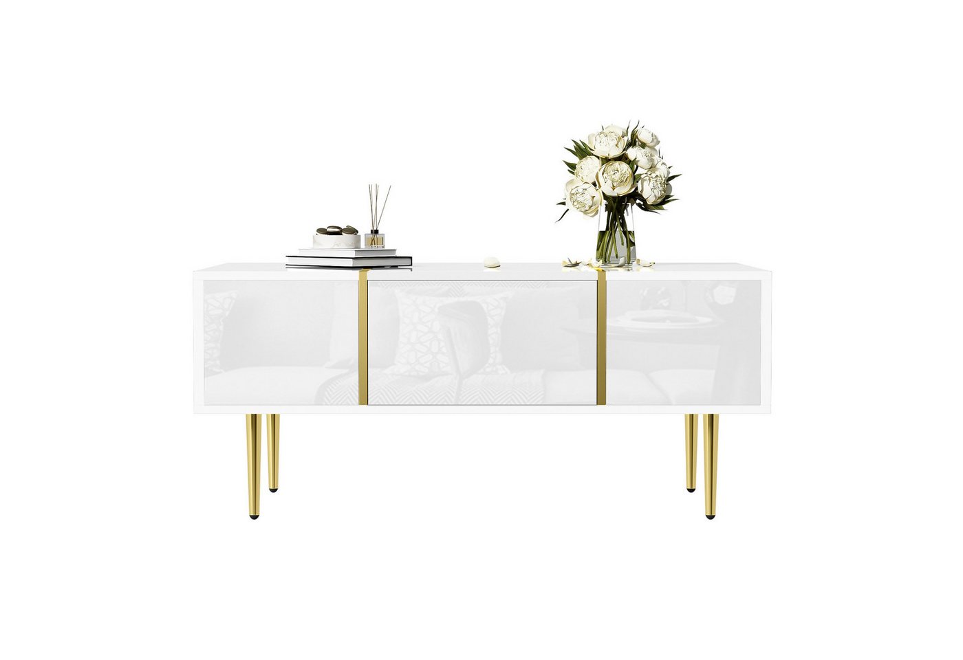 OKWISH Couchtisch mit Hochglanz-Oberfläche (Wohnzimmertisch, Beistelltisch, 1-St., 2 Schubladen), mit Hochglanz-Design, Stauraum, 100*60 B*41.5cm von OKWISH