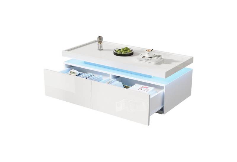 OKWISH Couchtisch mit LED (Kaffeetisch, Sofatisch, Beistelltisch, 1-St., mit 2 Schubladen), Hochglanz Sofatisch mit geometrischem Design von OKWISH