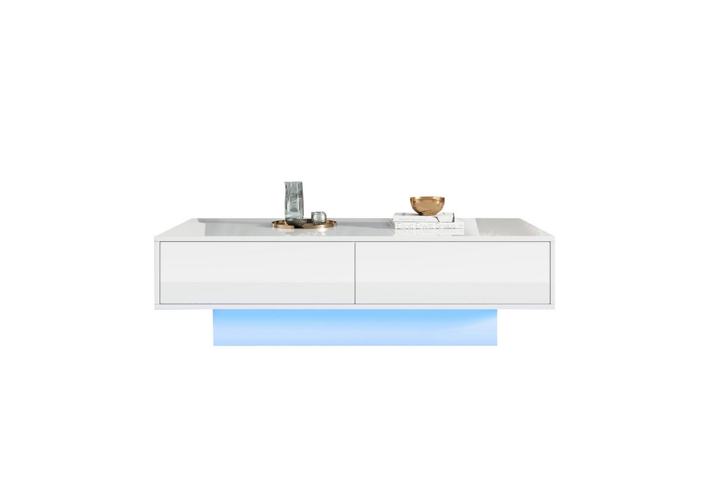 OKWISH Couchtisch mit LED-Beleuchtung (Wohnzimmertisch, Beistelltisch mit Glasplatte, 1-St., 2 Schubladen), 30kg Tragkraft, 115*55*34 cm von OKWISH