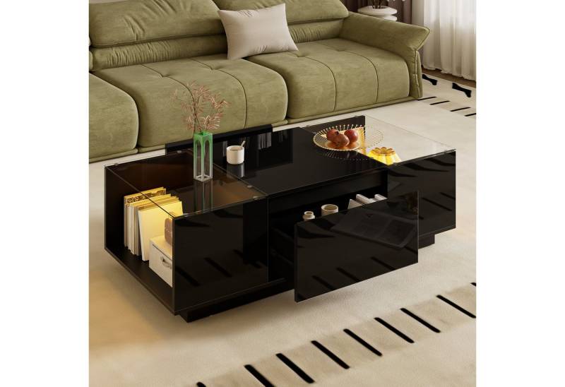 OKWISH Couchtisch mit Stauraum (Satztisch, Wohnzimmertisch, Beistelltisch, 1-St., 105 L x 50 B x 35 H), Glasplatte und 2 Schubladen von OKWISH