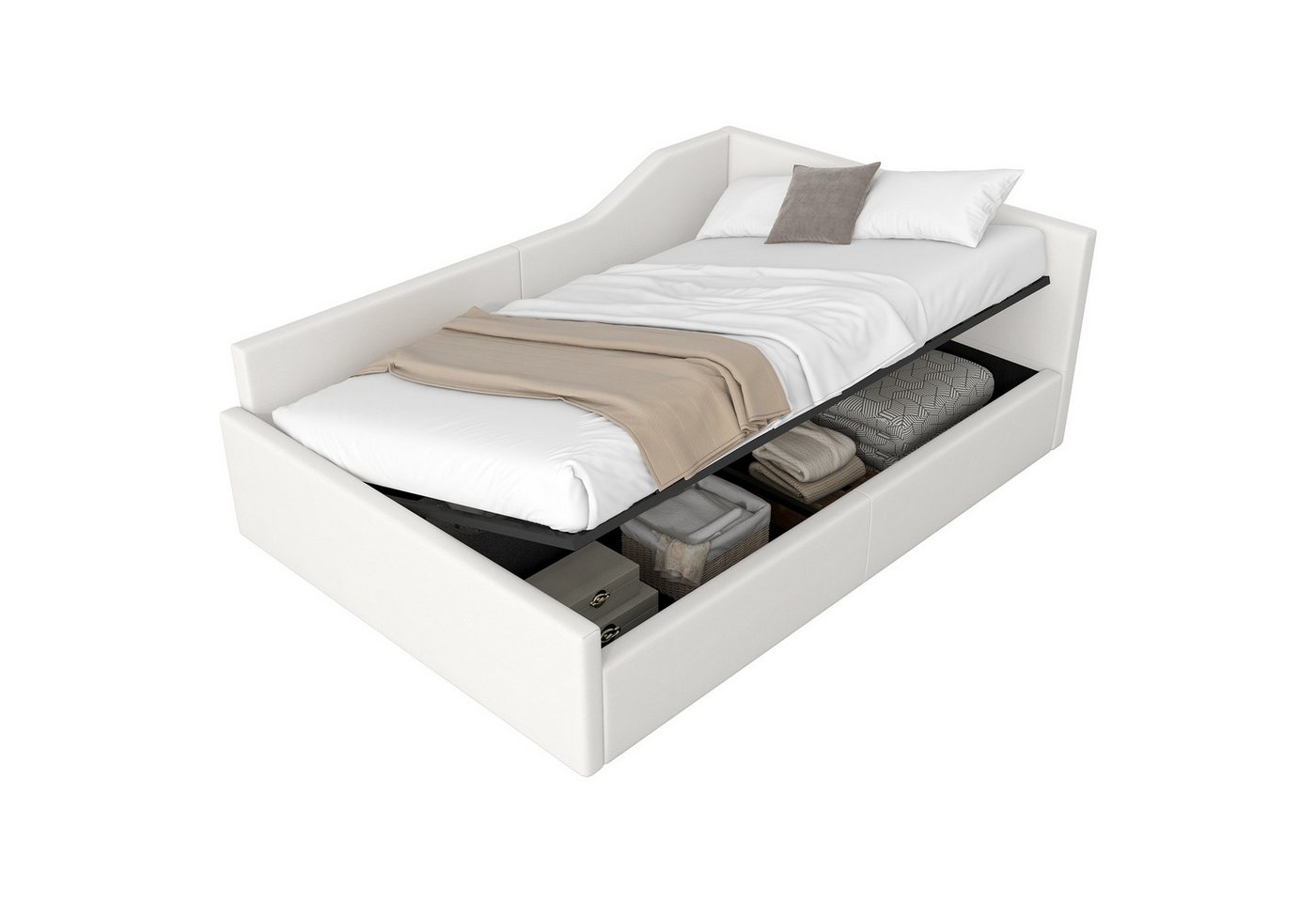 OKWISH Daybett Funktionsbett,Gästebett,Schlafsofa (Gepolstertes 140x200 Tagesbett mit Stauraum – Modernes Design mit Leinenbezug, stabiler Holzrahmen und platzsparendem Stauraum) von OKWISH