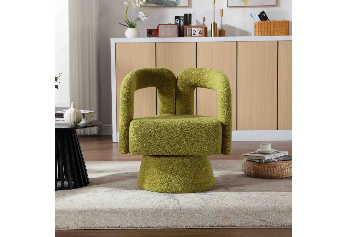 OKWISH Drehstuhl 360-Grad-Schwenk-Cuddle-Fass-Bürostuhl (runde Sessel mit breiter Polsterung, flauschigem Stoffstuhl, 1 St), für Wohnzimmer, Schlafzimmer, Büro, Wartezimmer von OKWISH