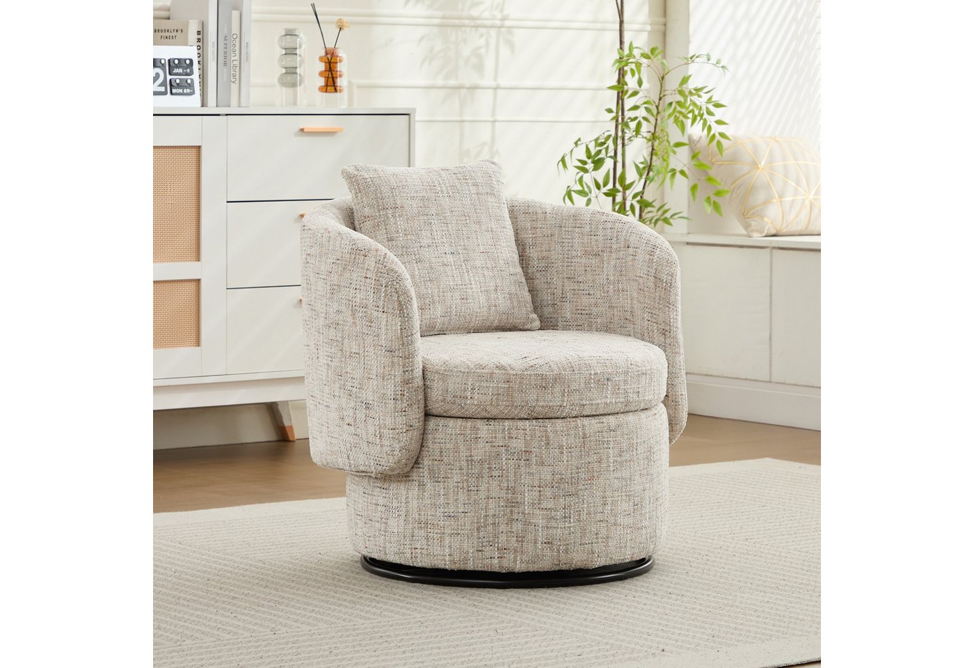 OKWISH Drehstuhl Exklusiver Chenille (mit 360° Drehfunktion – Ergonomisches Design & hoher Komfort, Rundform mit Zierkissen, 1 St) von OKWISH