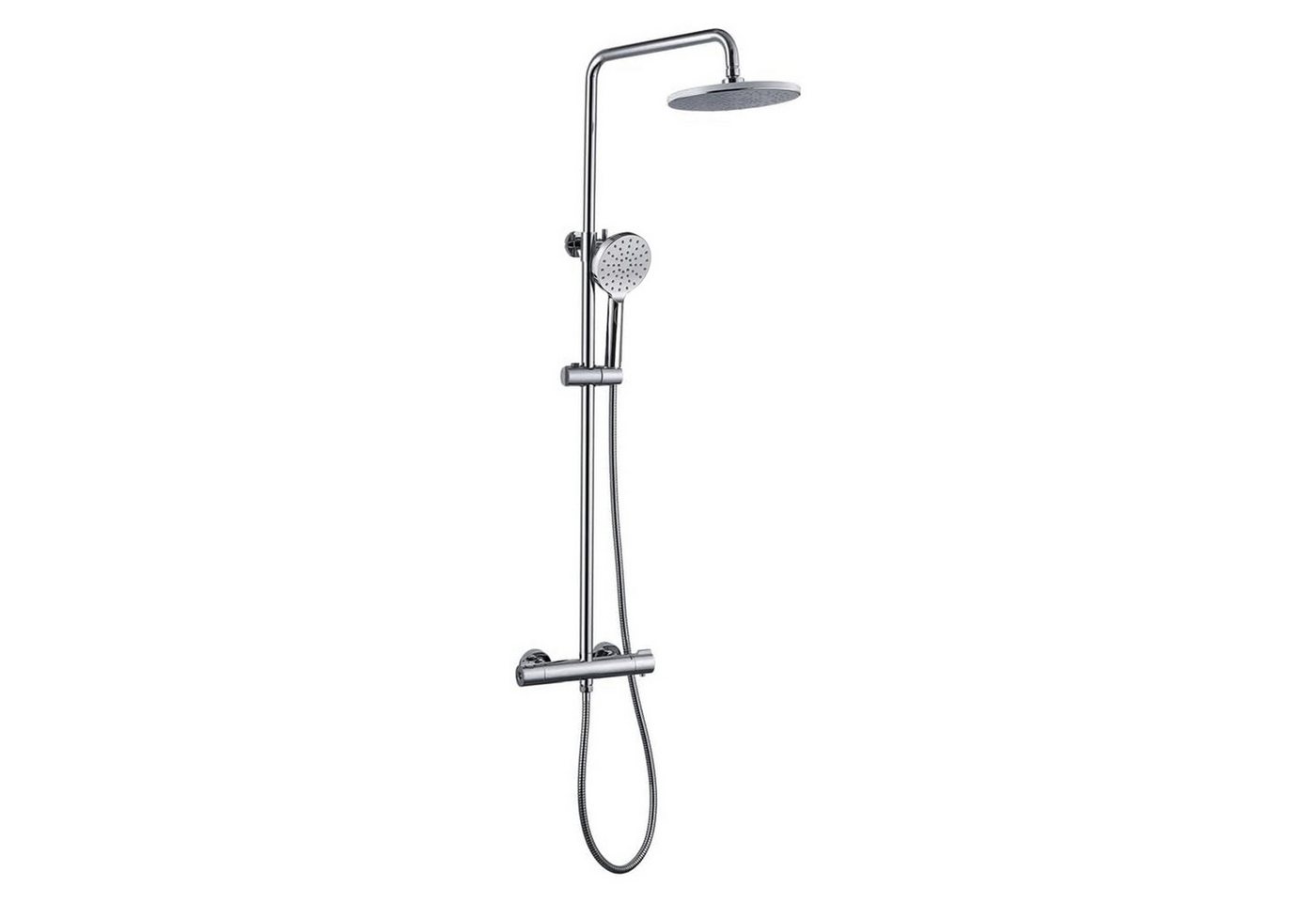 OKWISH Duschsystem 2 in 1 Regendusche Duschset Rainshower mit Duscharmatur Thermostat, Höhe 114 cm, 3 Strahlart(en), Höheverstellbar 3 Strahl mit Schlauch Handbrause komplettes Montageset von OKWISH