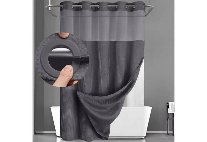 OKWISH Duschvorhang Badvorhang moderne Badezimmer Vorhang Breite 183 cm (mit abnehmbarem Innenvorhang Sichtfenster Mesh, 1-tlg., Druckknopf System, wasserabweisend), pflegeleicht waschbar für Dusche Badewanne Gäste-WC usw. von OKWISH