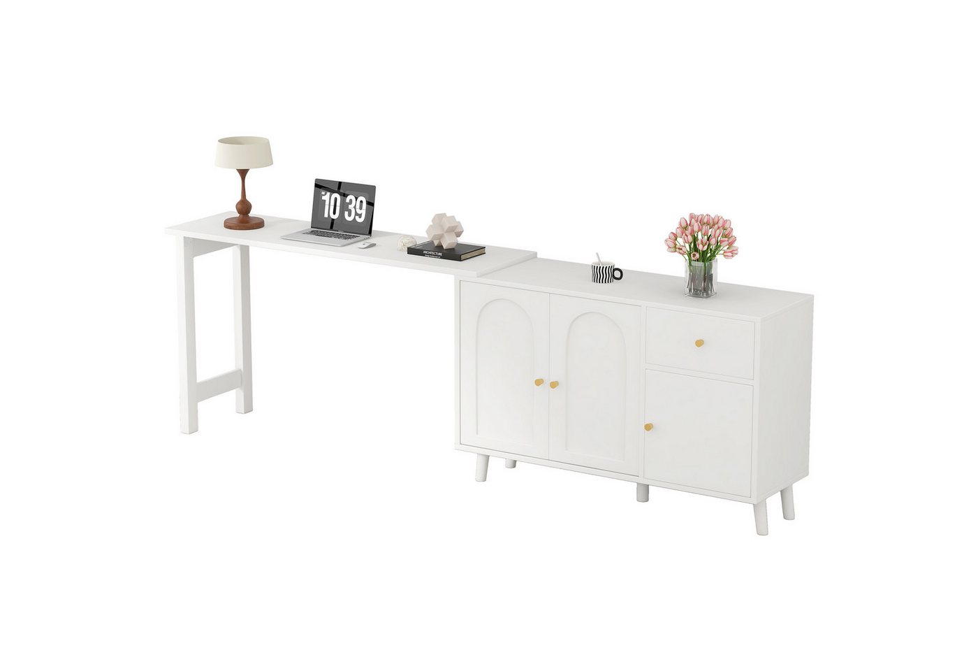 OKWISH Eckschreibtisch 2 in 1 Schreibtisch und Sideboard (Frisiertisch, Computertisch, 1-St., 3 Türen, 1 Schublade), 360° drehbar von OKWISH