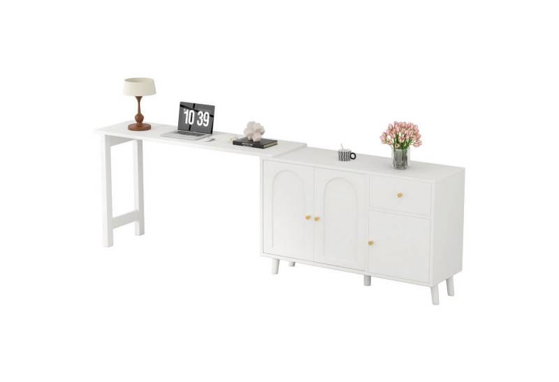 OKWISH Eckschreibtisch 2 in 1 Schreibtisch und Sideboard (Frisiertisch, Computertisch, 1-St., 3 Türen, 1 Schublade), 360° drehbar von OKWISH
