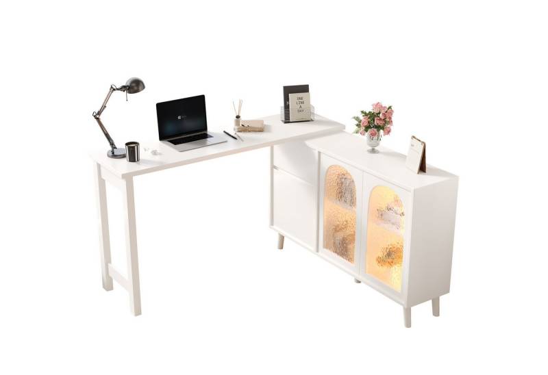 OKWISH Eckschreibtisch 360° drehbar, mit LED (Sideboard, 1-St., 2-in-1 Sideboard und Arbeitsplatte), mit Acryltür, Ölgemälde Textur von OKWISH