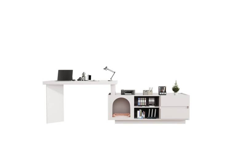 OKWISH Eckschreibtisch mit integriertem Tierhaus(XL-Tierhöhle) (Ecktisch, Computertisch, 1-St., verdickte Platte), L-förmig oder einteilig von OKWISH