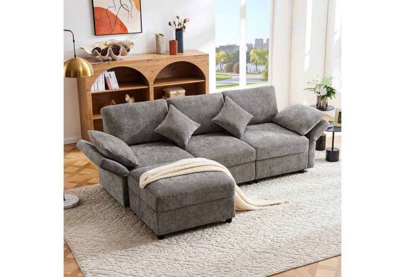 OKWISH Ecksofa Chenille-Stoff, umwandelbares 3-Sitzer-Schlafsofa, Schlafcouch, Sofabett  1 Teile, L-förmiges Polstersofa von OKWISH