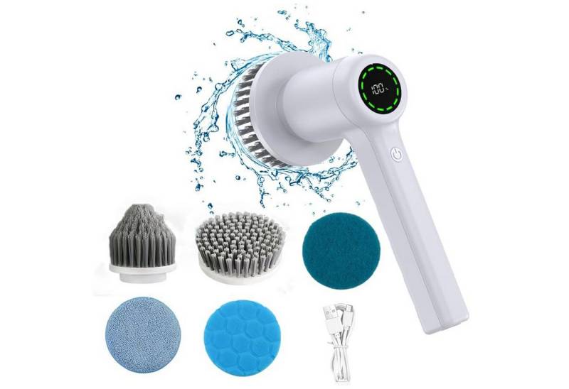 OKWISH Elektro-Oberflächenbürste Schnurlos Elektro Spülbürste, 10 cm Bürstendurchmesser, Elektrische Spin Scrubber Bürste mit Griff, 1-tlg., Geschirrbürste 5 austauschbare Reinigungsaufsätze 2 Geschwindigkeiten, Reinigung Wanne Glas Boden Geschirr usw von OKWISH