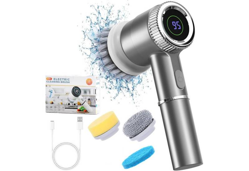OKWISH Elektro-Oberflächenbürste Akku Reinigungsbürste Set Schnurlos Elektro Spülbürste Universalbrush, Elektrische Spin Scrubber Bürste mit LED-Anzeige, Geschirrbürste 5 austauschbare Reinigungsaufsätze 3 Geschwindigkeiten, Reinigung Wanne Badezimmer Küche Auto Fenstern Glas Boden Geschirr usw von OKWISH