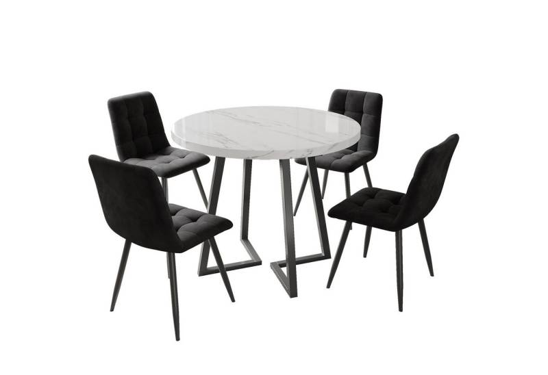 OKWISH Essgruppe 1 Esstisch mit 4 Stühlen, (5-tlg), mit Metallbeinen, runder Tisch, Samtstühle von OKWISH